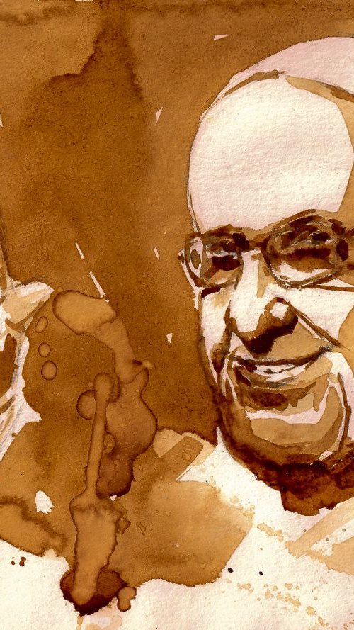 Portrait of Pope Francis painted with coffee by Eve Mazur