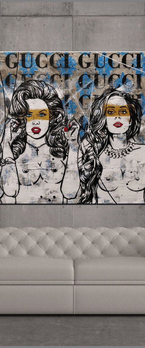 Parading Four 190cm x 100cm Nudes Concrete Industrial Urban Pop Art by Franko