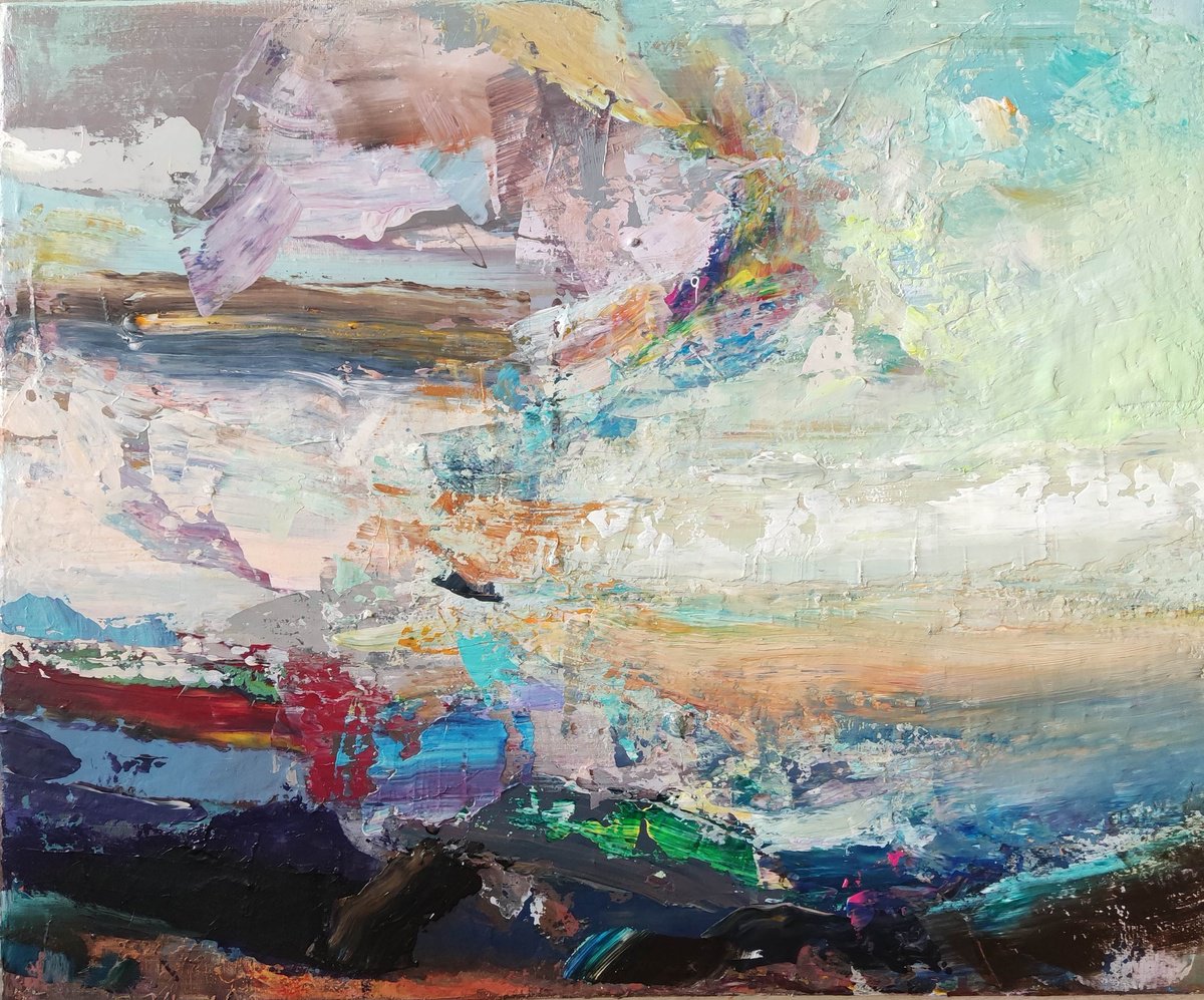 Expressive Abstract Acrylic Painting By Viktoria Shvoren, 24 X 20", Vortex, Original Artwork