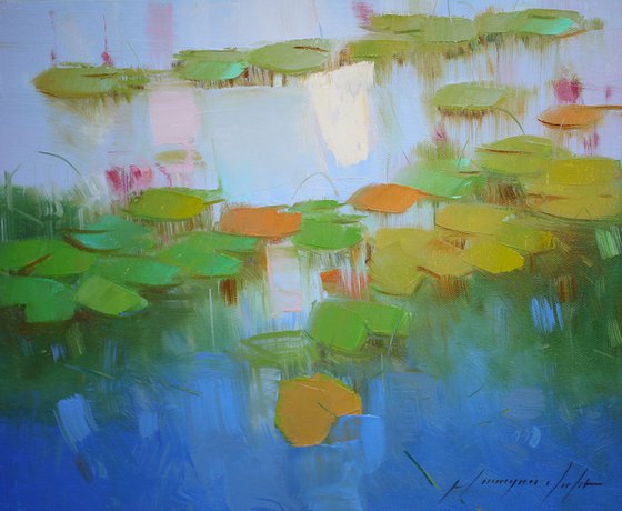 Waterlilies, Original oil painting, Handmade artwork, One of a kind