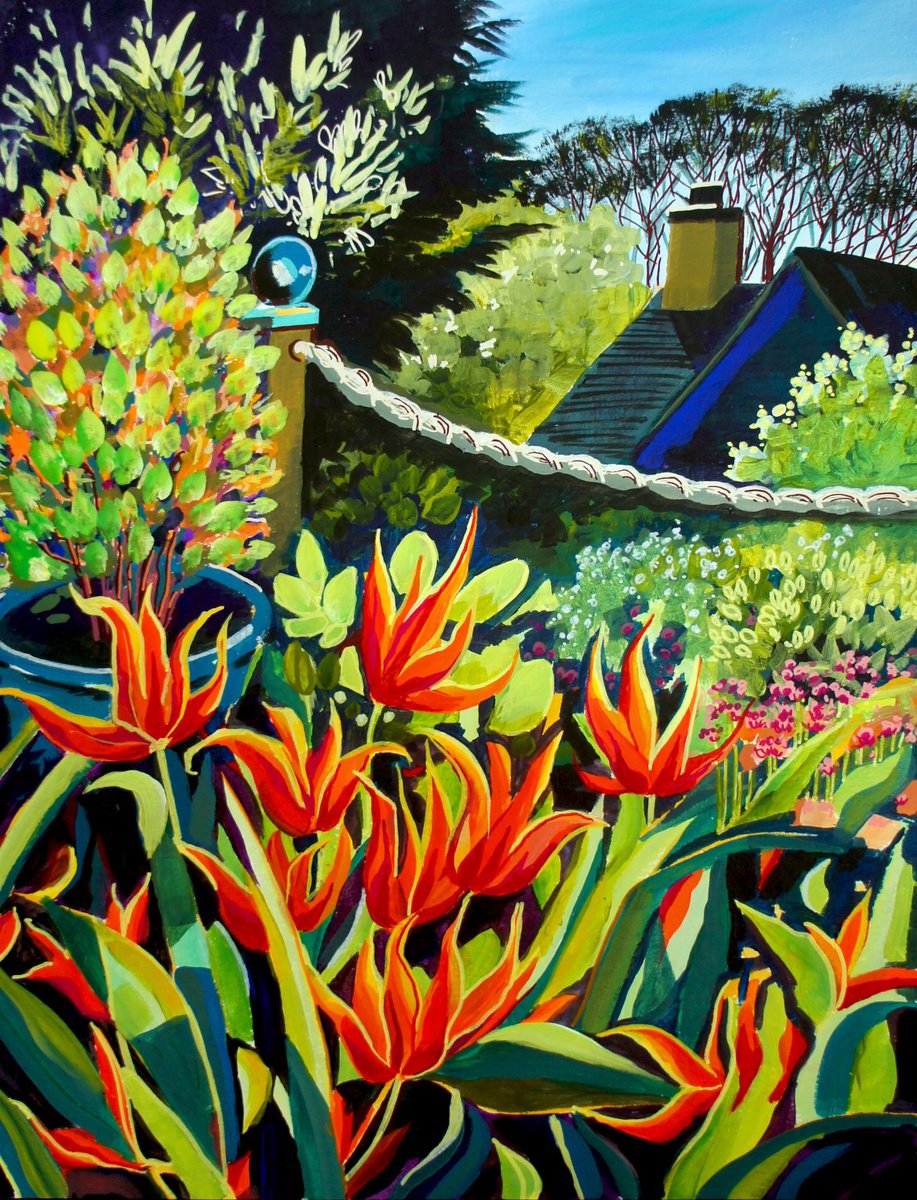 Ballerina Tulips On The Patio By Julia Rigby, 13 X 17, Artwork For Sale On Artfinder