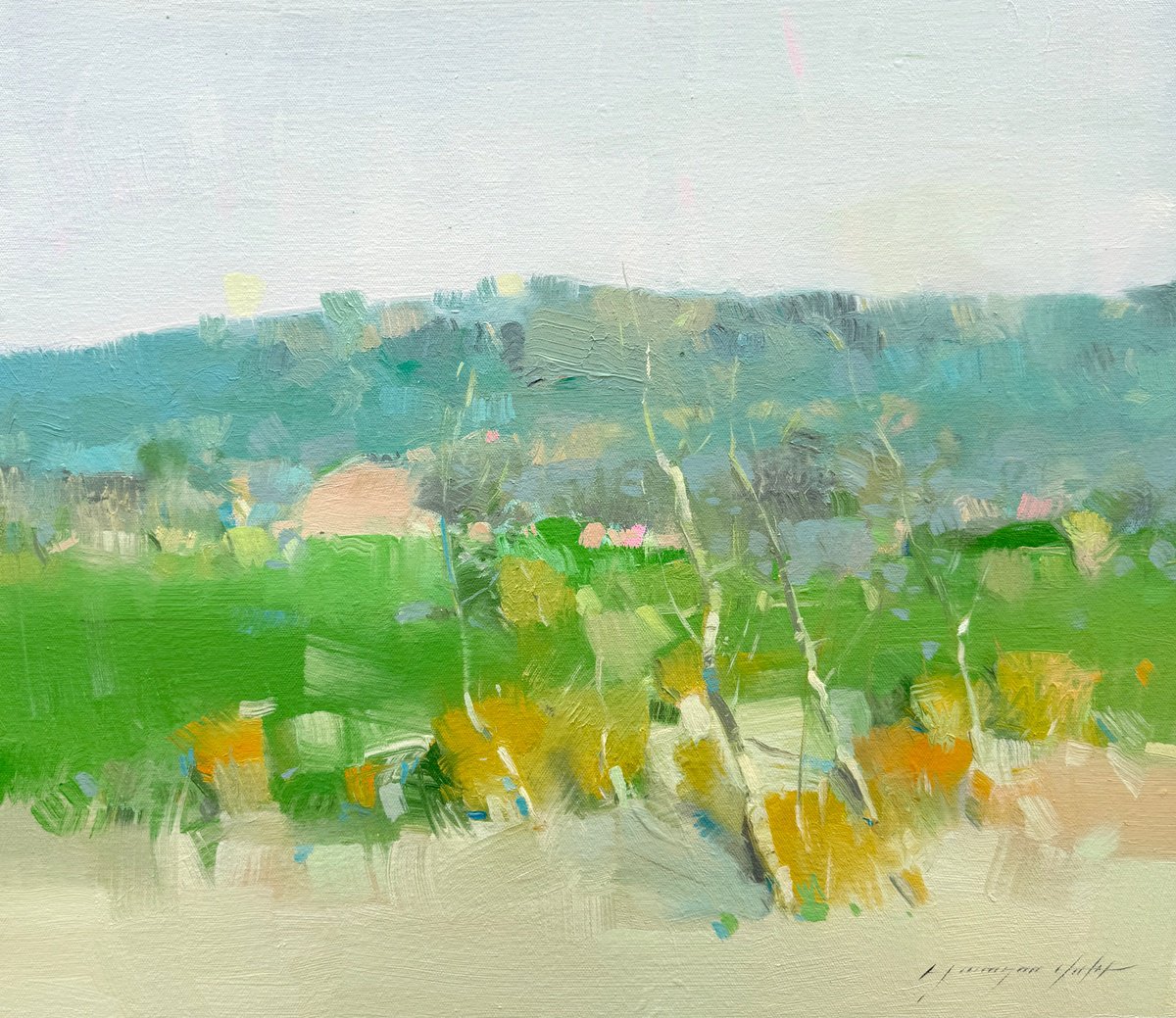 Impressionistic Landscape Oil Painting By Vahe Yeremyan, 21 X 18", Spring Palette, Original Artwork