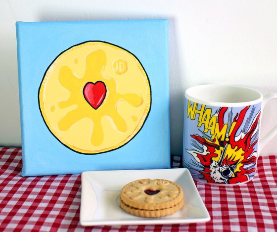 Jammy Dodger Biscuit Pop Art Painting on Miniature Canvas