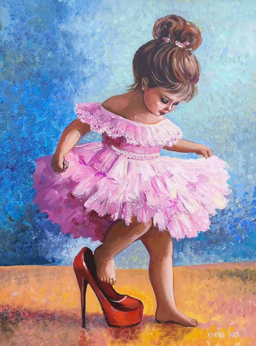 Impressionistic Portrait Oil Painting By Karine Harutyunyan, 12 X 16", Little Lady, Original Artwork