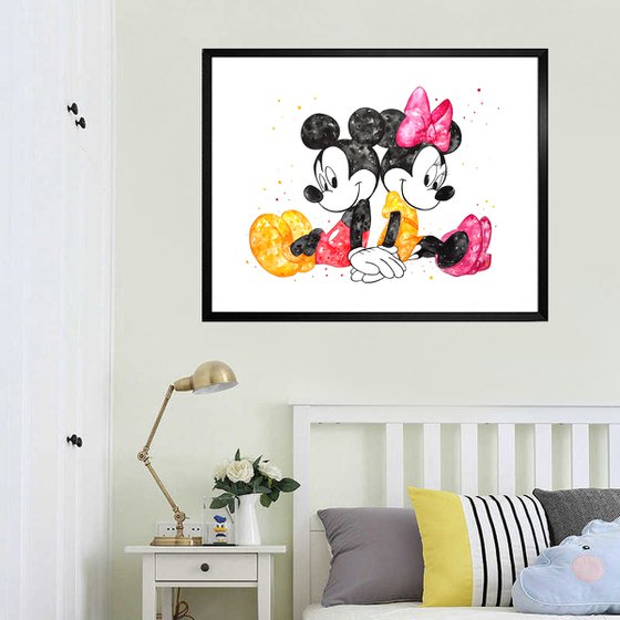 Mickey and Minnie Mouse, Watercolor