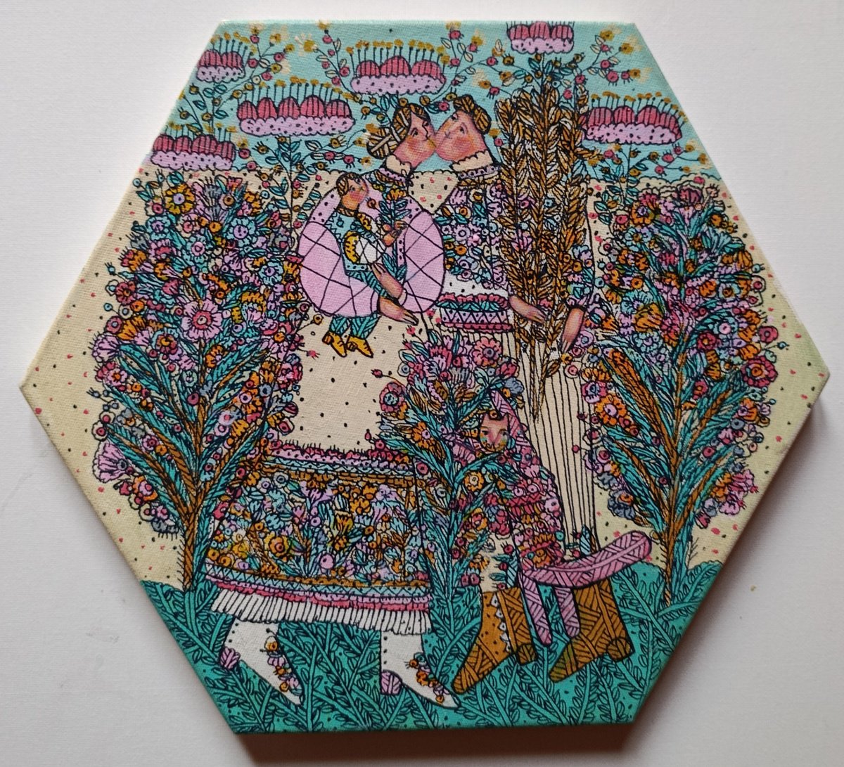 Naive Portrait Acrylic Painting By Tetiana Osadchuk, 12 X 12", My Love, Original Artwork