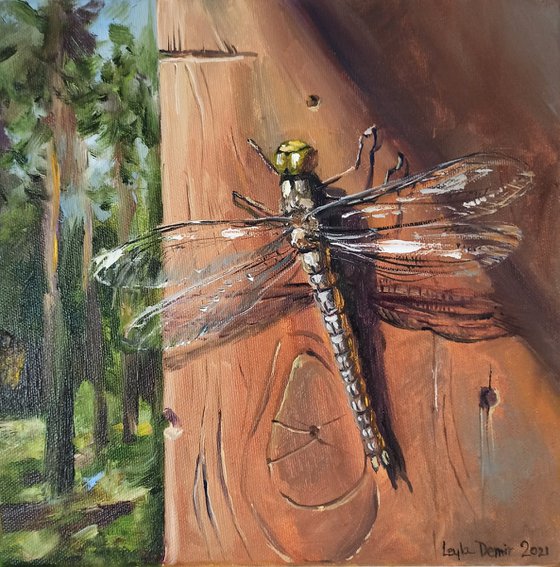 Dragonfly oil painting langscape mini wall decor 10x10''