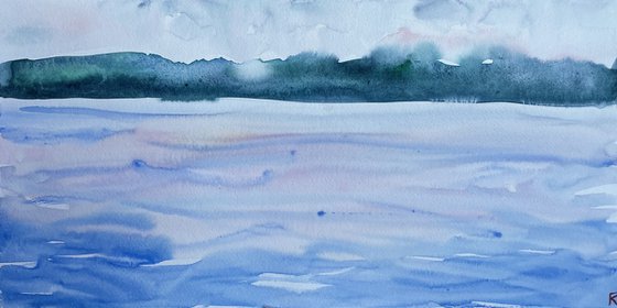 River Original Watercolor Painting, Loose Watercolour Artwork, Misty Landscape Picture, Polish Wall Art