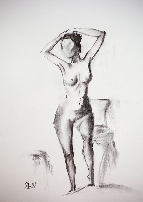 Nude in charcoal. 2. Black and white minimalistic female girl beauty body positive by Sasha Romm