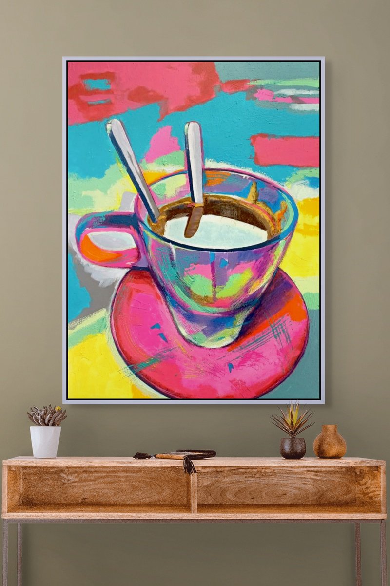 Abstract Still Life Acrylic Painting By Evgen Semenyuk, 24 X 31, Double Espresso. Daybreak, Original Artwork