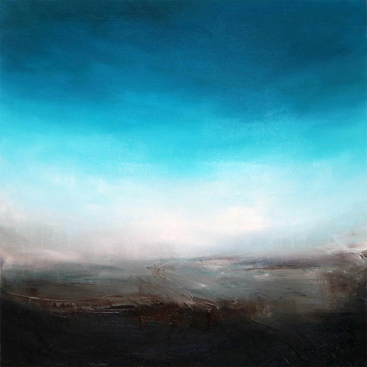 Abstract Landscape Oil Painting By Sara Richardson Artist, 30 X 30", Sea Mist No.1, Original Artwork