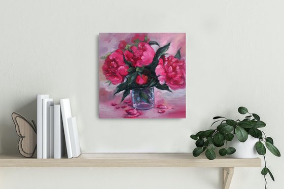 Pink  Peonies in a glass still life