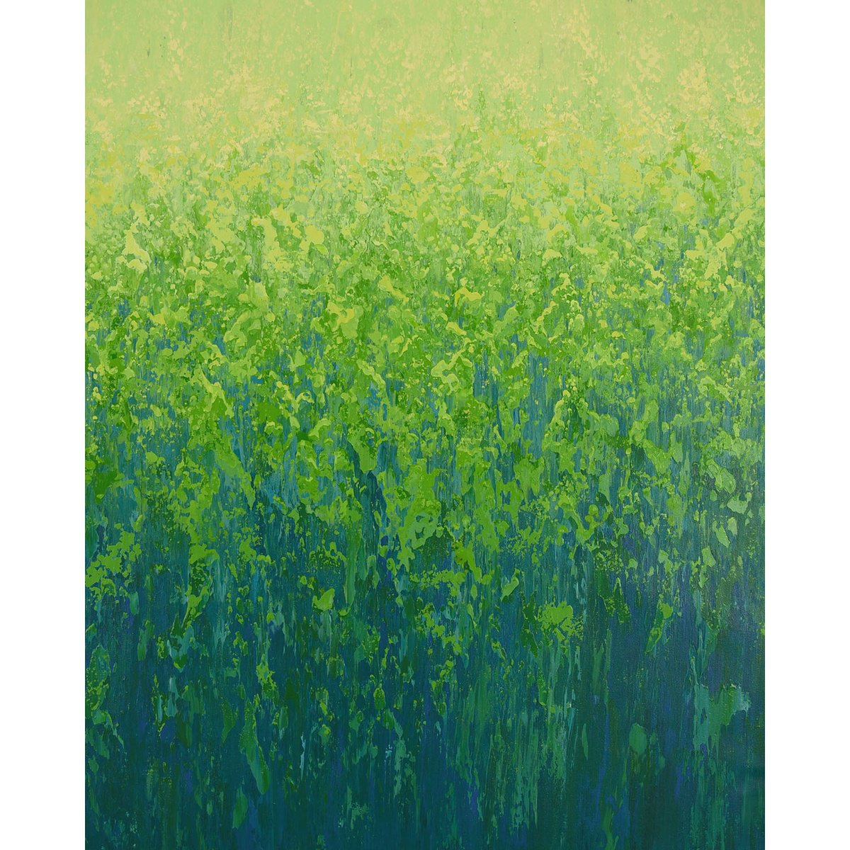 Expressive Abstract Acrylic Painting By Suzanne Vaughan, 24 X 30", Green Energy - Color Field, Original Artwork