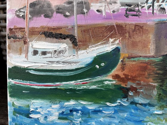 Yacht by drawbridge in Goes