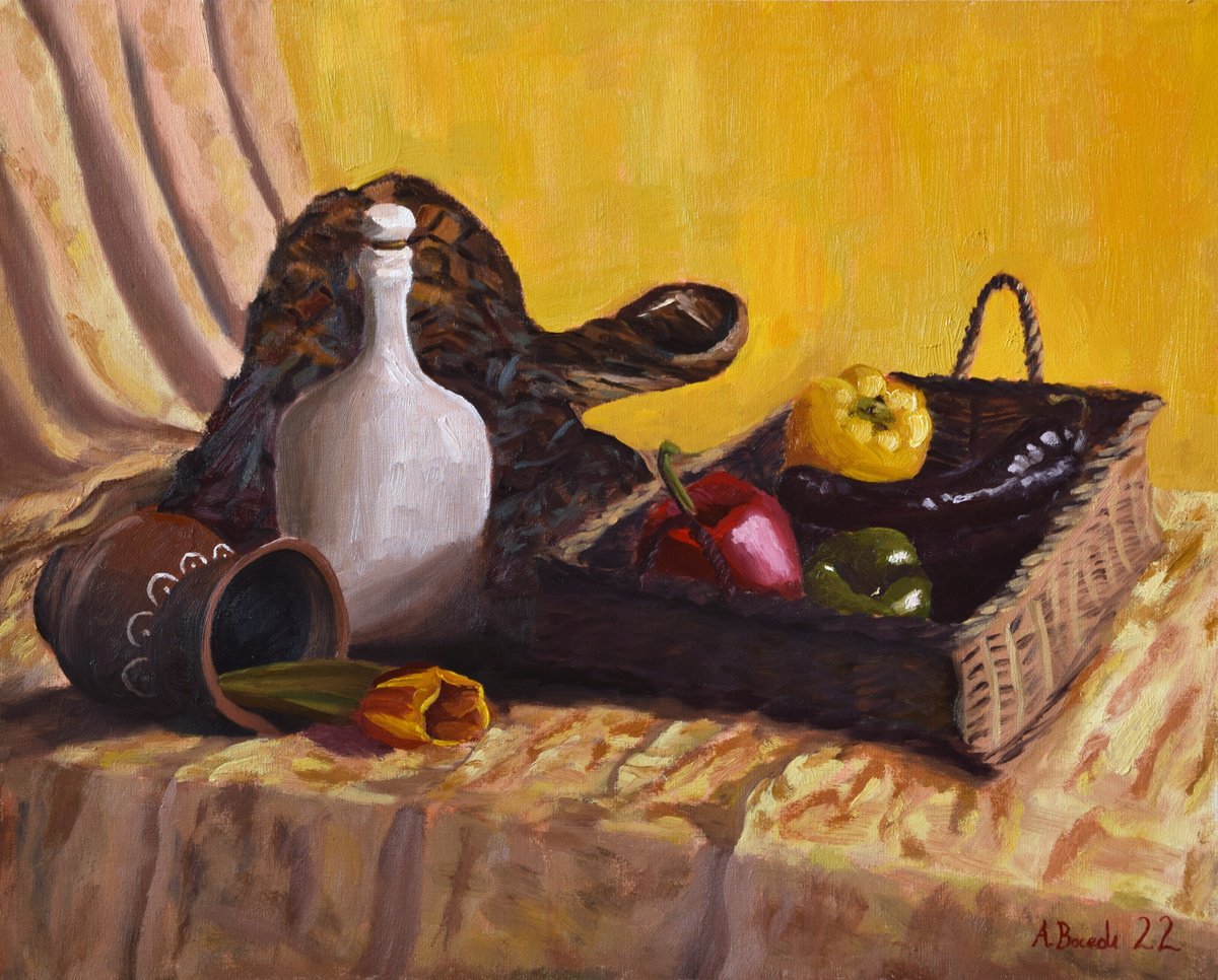 Still Life With Bell Peppers By Andrea Bocedi, 20 X 16, Artwork For Sale On Artfinder