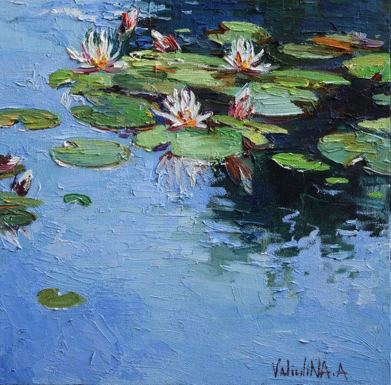 Water lilies Original Oil painting 65 x 80 cm Free Shipping