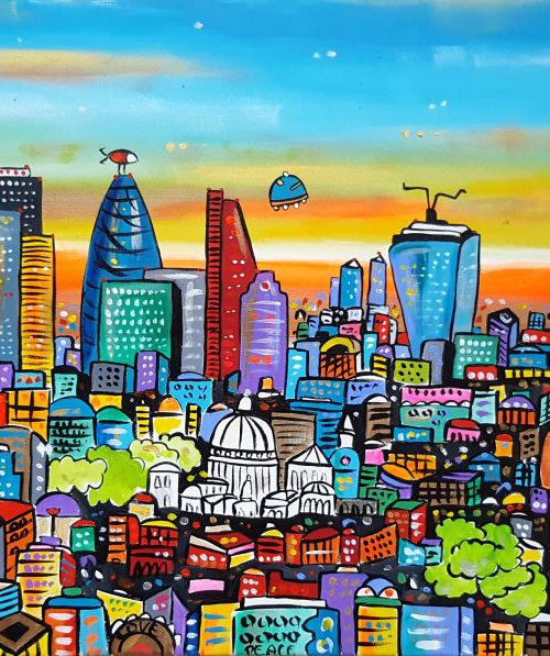Futuristic Orange Light London Miniature - Commission by Maria Luisa  Azzini