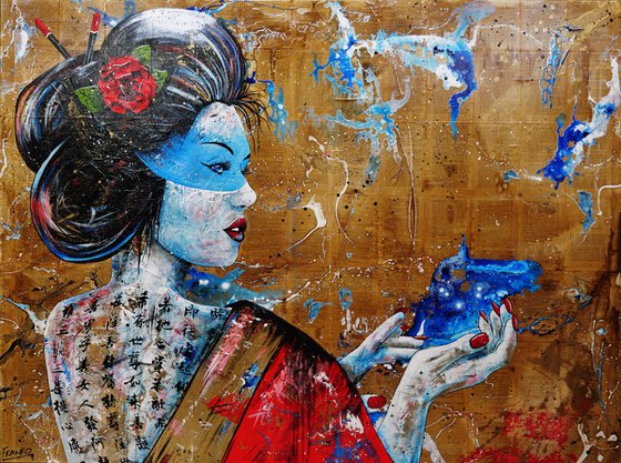 Cherry Aquatic 200cm x 150cm Geisha Abstract Realism Book Page Art