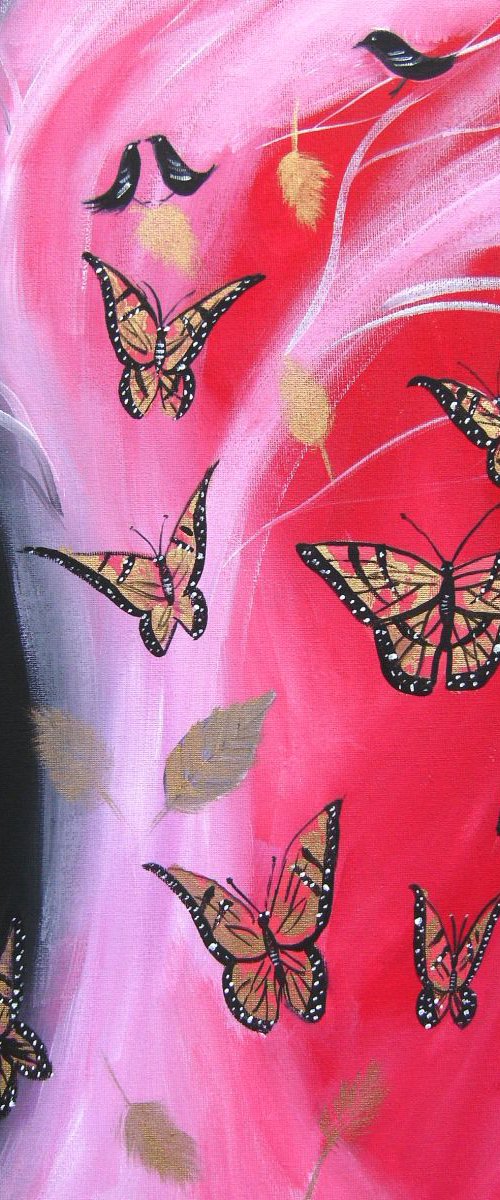 Butterflies on red by Mary Stubberfield