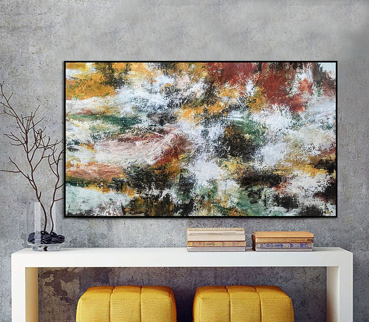 Abstract Acrylic Painting By Alexandra Petropoulou, 47 X 28, A Splash Of Autumn Colour, Original Artwork