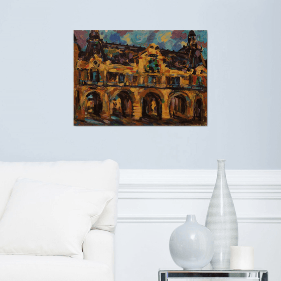 LOUVRE - original painting, architecture of Paris, cityscape