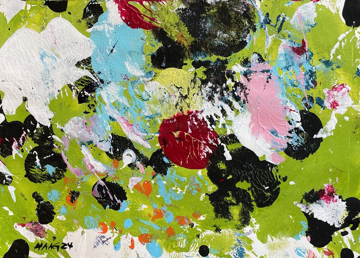 Organic Abstract Acrylic Painting By Christel Haag, 12 X 8, Fruhlingsboten, Original Artwork