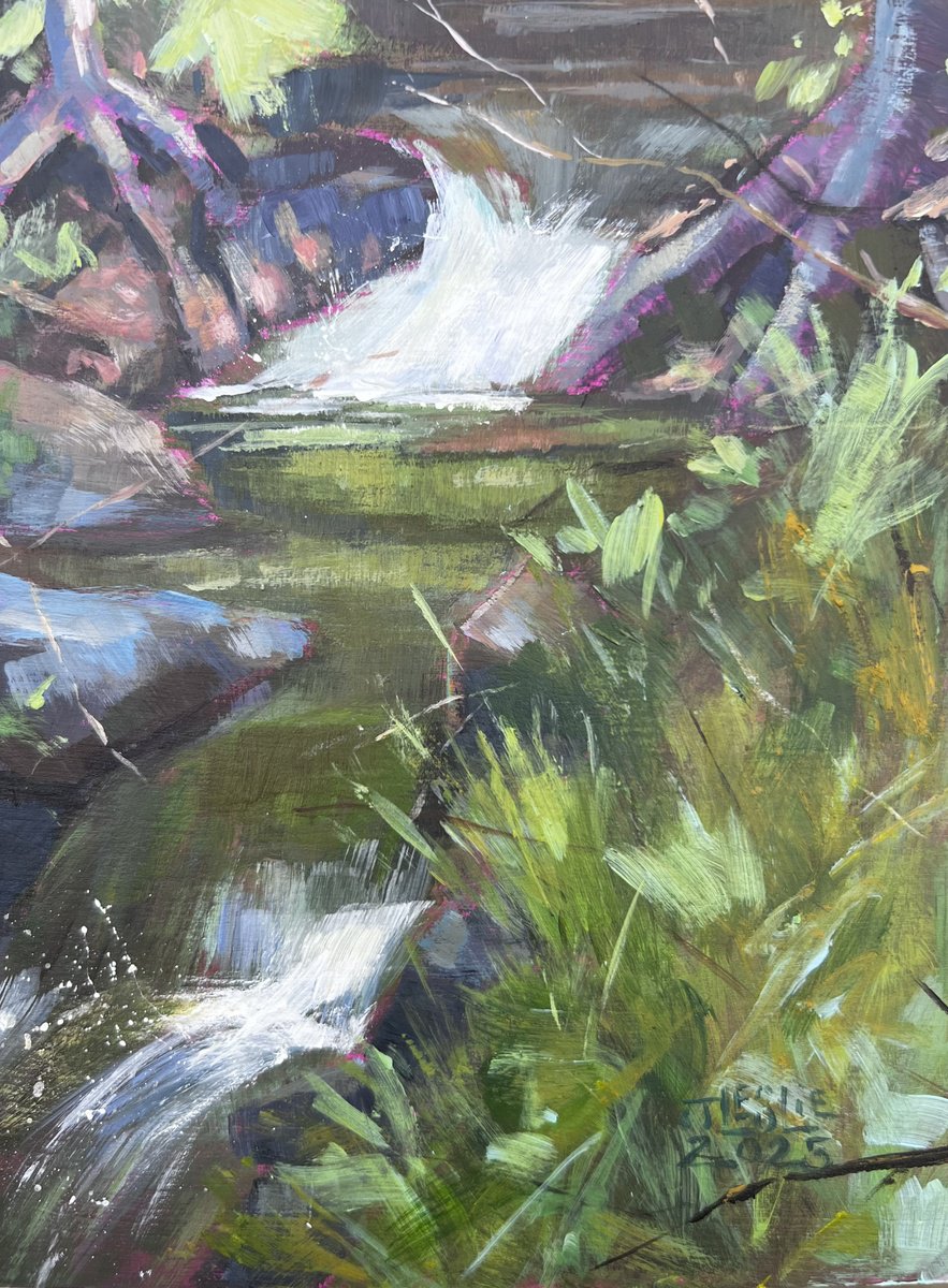 Impressionistic Landscape Acrylic Painting By Jimmy Leslie, 6 X 8, In And Among The Water, Original Artwork