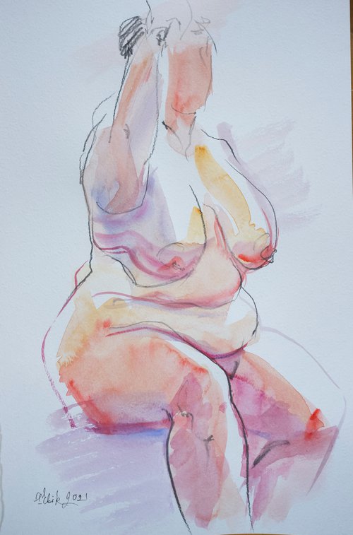 Seated nude fat woman #11 20211201 by Irina Bibik-Chkolian