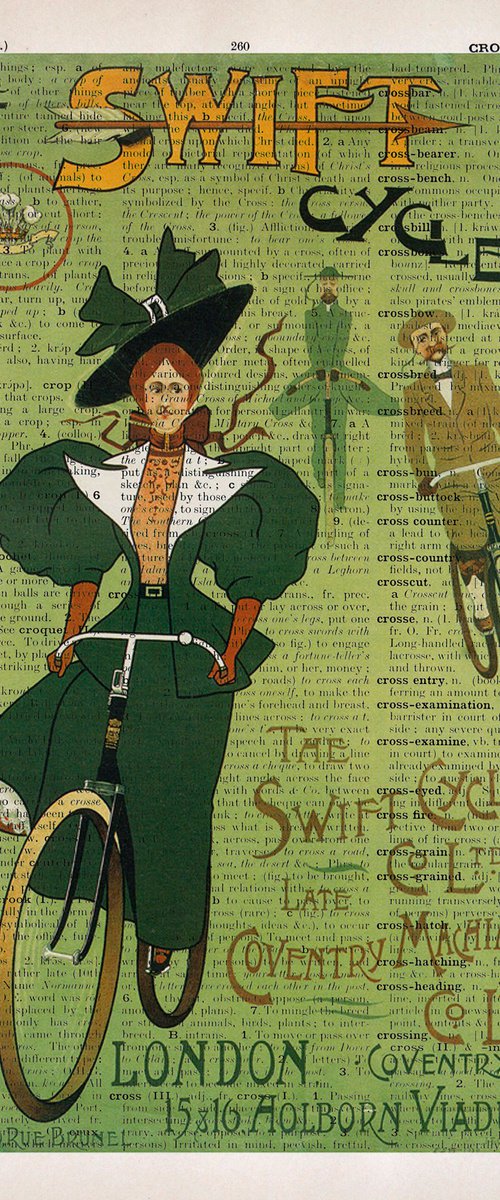 Ride Swift Cycles - Collage Art Print on Large Real English Dictionary Vintage Book Page by Jakub DK - JAKUB D KRZEWNIAK