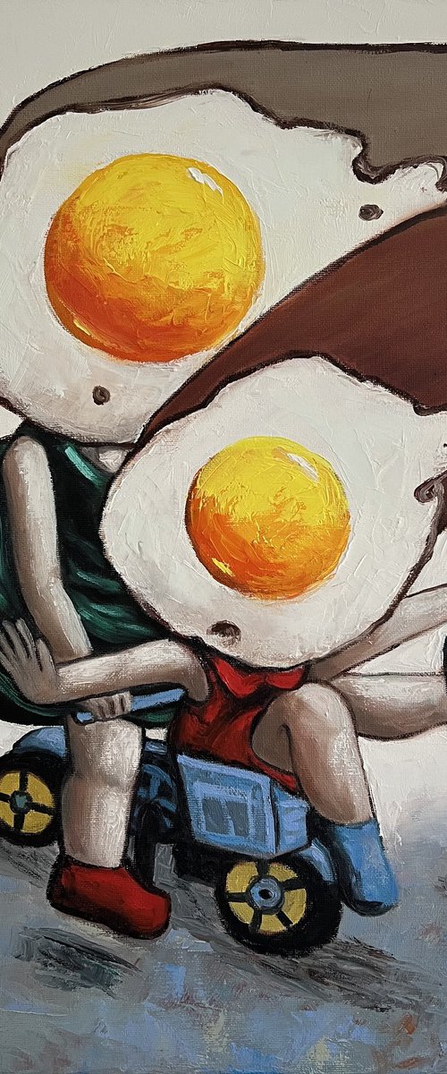 Egg girls riding a bike by Ta Byrne