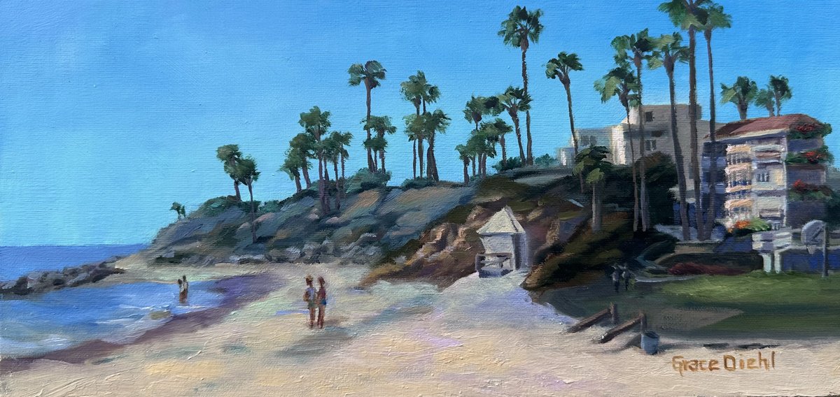 Impressionistic Landscape Oil Painting By Grace Diehl, 12 X 6, By The Pacific, Original Artwork