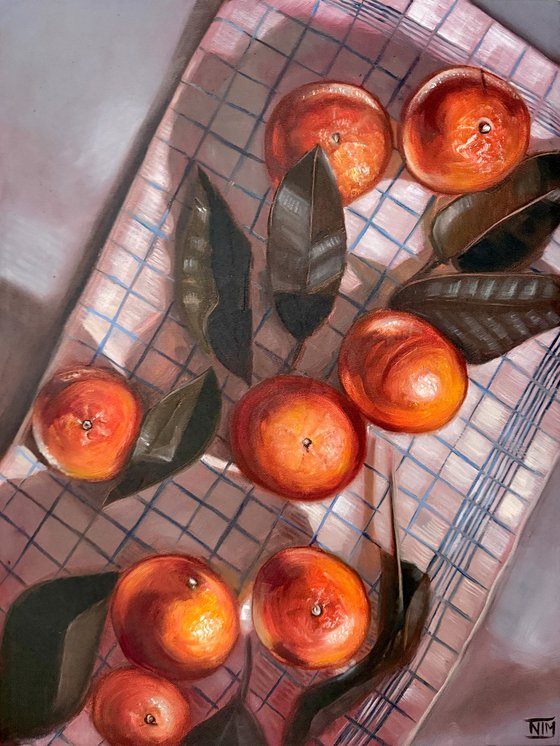 Oranges on Striped Cloth
