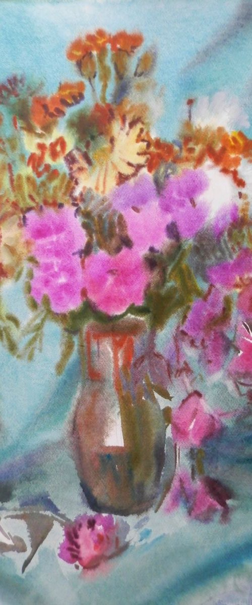 bouquet, watercolor painting 50x70 cm by Valentina Kachina