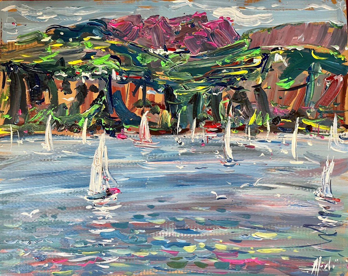Impressionistic Landscape Acrylic Painting By Altin Furxhi, 28 X 23, Lake Garda Regata, Original Artwork
