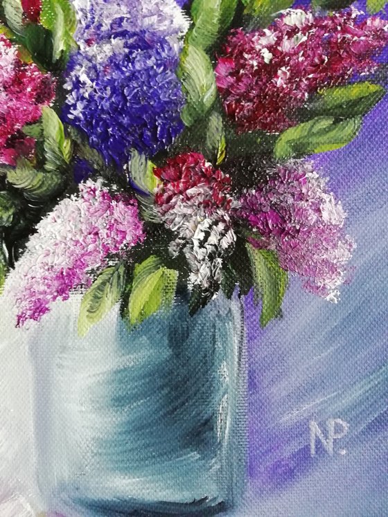 Lilac, flowers, original floral small gift idea, art for home, bedroom painting