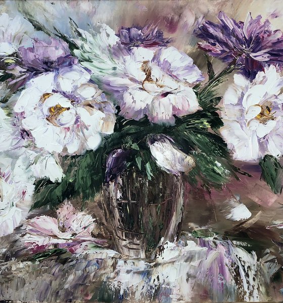 Still life flowers in vase-2 (50x70cm, oil painting,  ready to hang)