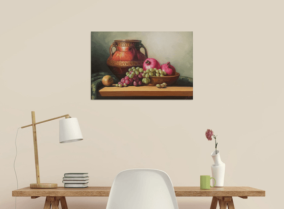 Still life with autumn fruits (40x60cm, oil painting, ready to hang)