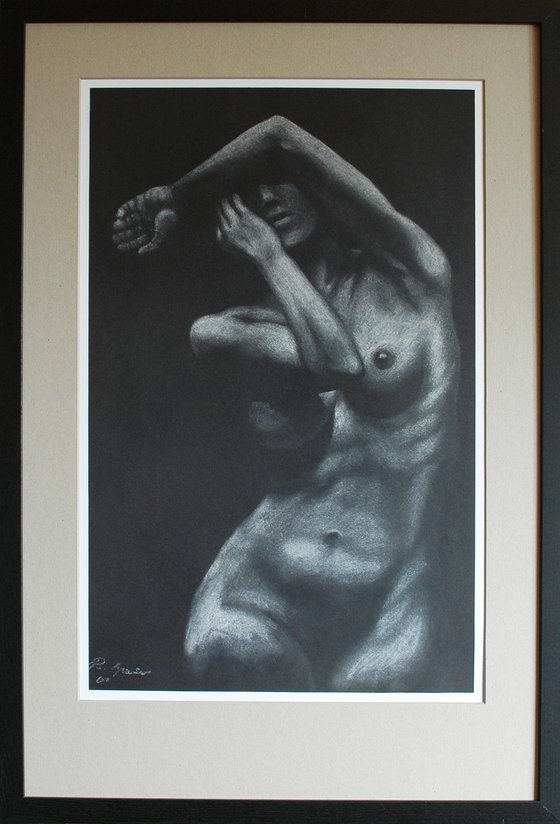 Nude study. Dry pastel drawing.