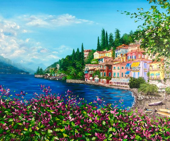 SUNNY BEACH - Italian coast. Italian Riviera. Cozy village. Sea shore. European resort. Mountains. Summer. Flowers.