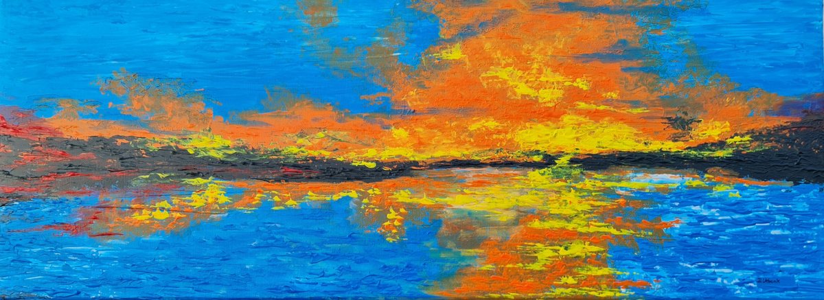 Abstract Landscape Acrylic Painting By Daniel Urbani?k, 31 X 12, Endless Sunrise, Original Artwork