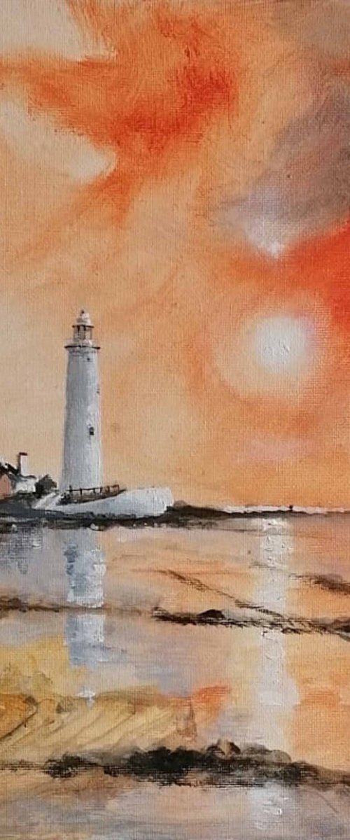 Sunshine over the Lighthouse, Whitley Bay by Alan Harris
