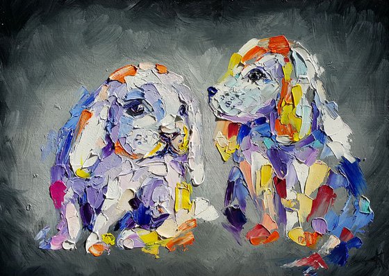 Lovely pets - puppies, oil painting, animals, dogs