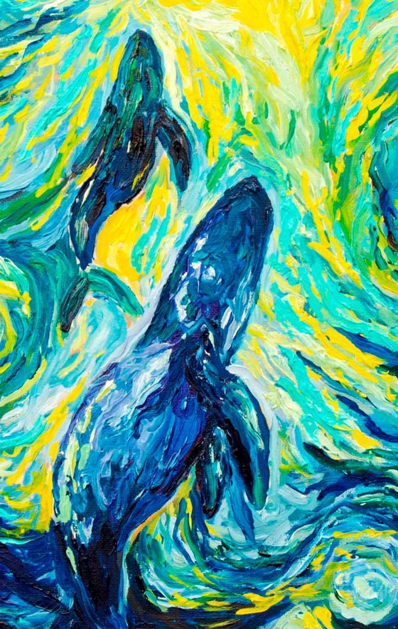 Whales - original impressionistic oil painting