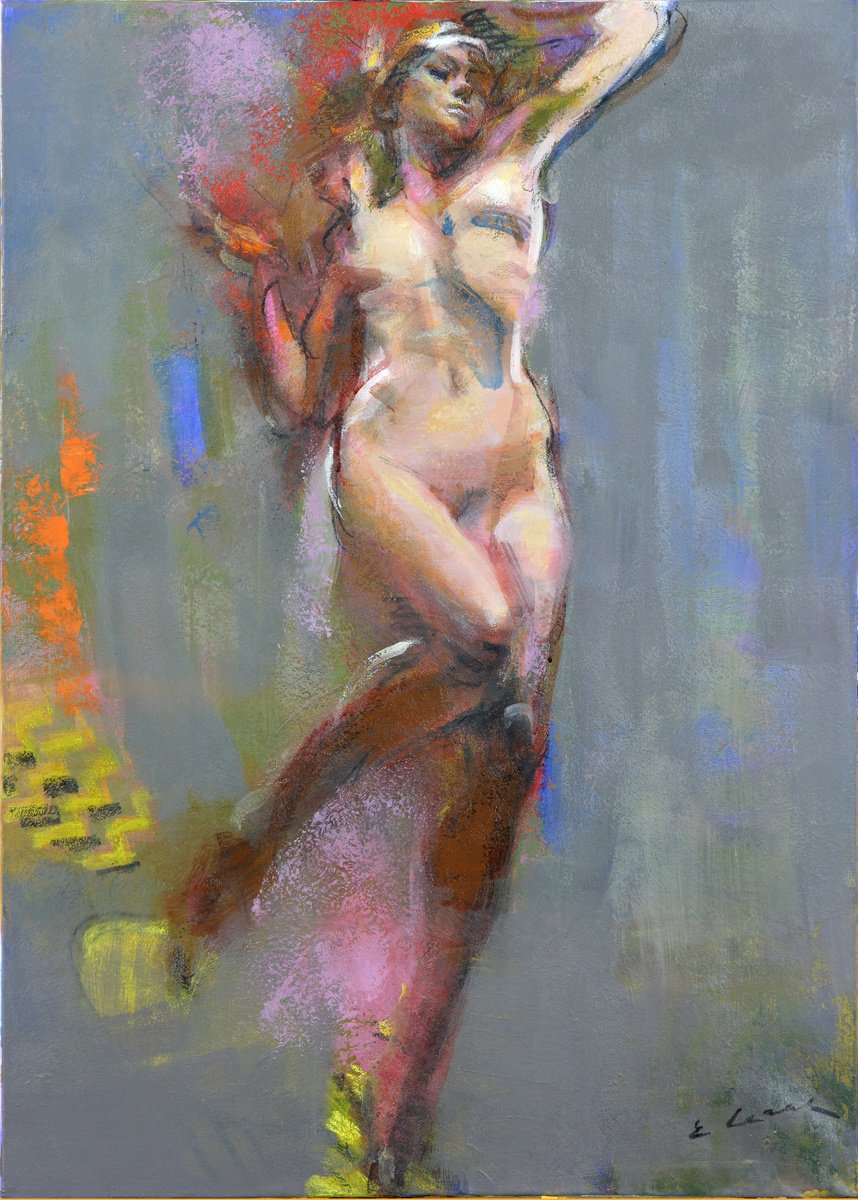 Abstract Acrylic Painting By Eugene Segal, 20 X 28, Dancer, Original Artwork