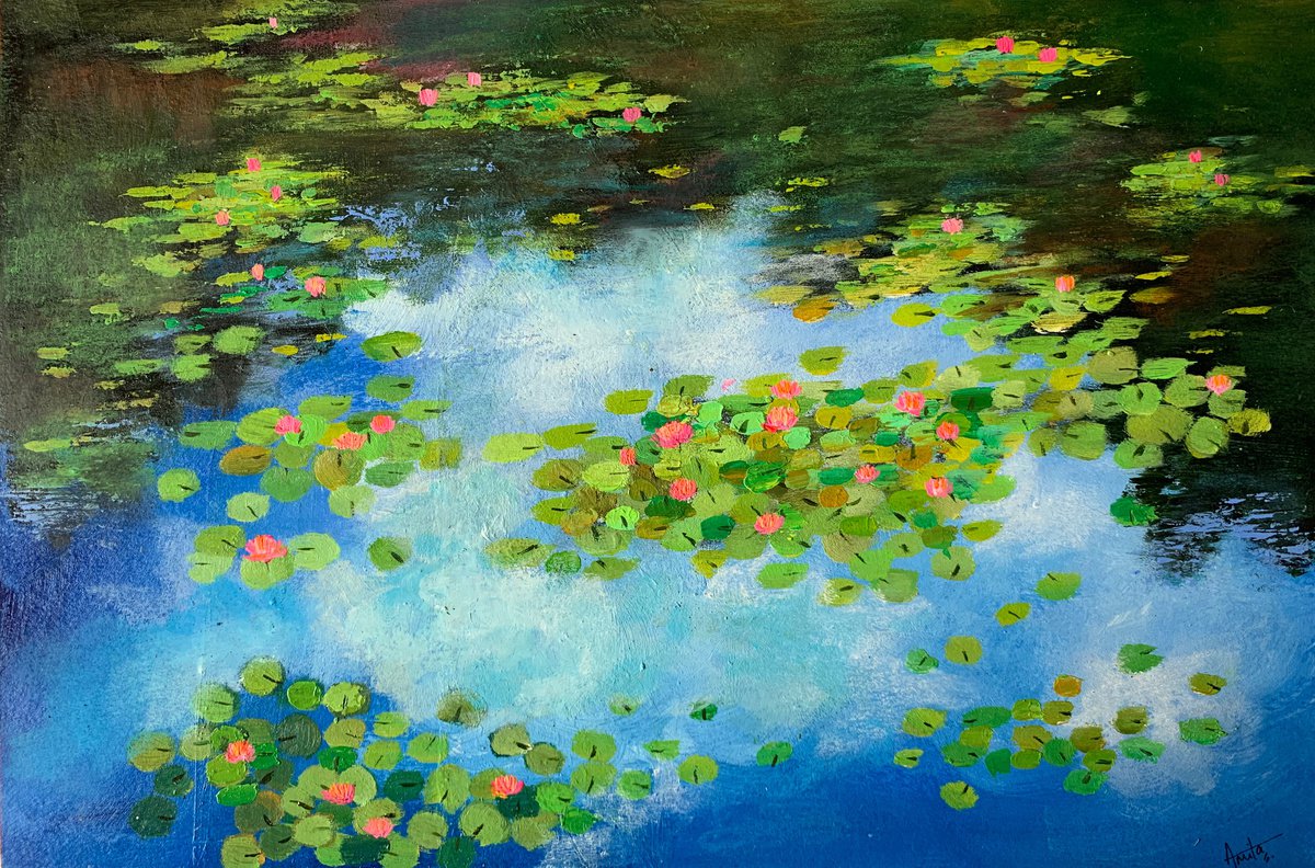 Impressionistic Painting , Monets Water Lilies Pond ! By Amita Dand, 17 X 12, Artwork For Sale On Artfinder