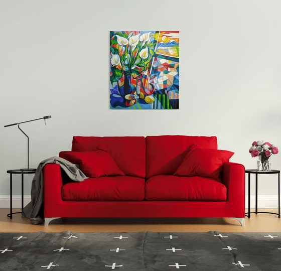 Still life with callas(80x90cm, cubism, oil painting, ready to hang)