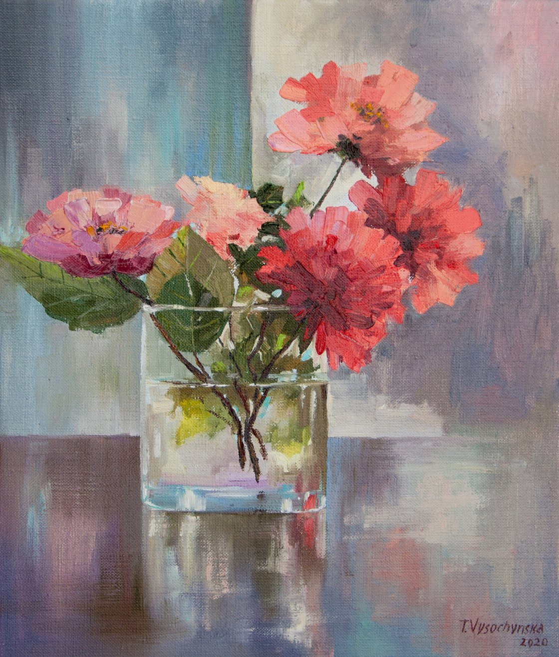 Still life Oil Painting with pink 2024 flower