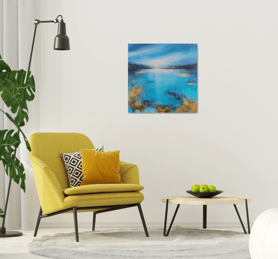 A beautiful large modern structured semi-abstract seascape painting "After the rain"