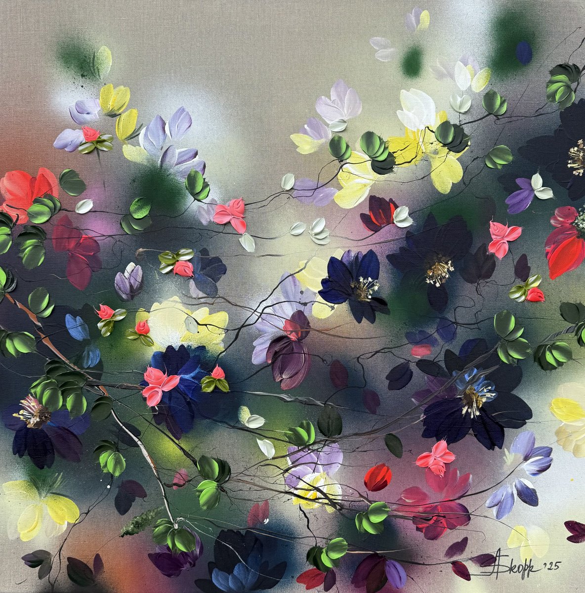 Expressive Abstract Acrylic Painting By Anastassia Skopp, 31 X 31, Wild Garden, Original Artwork