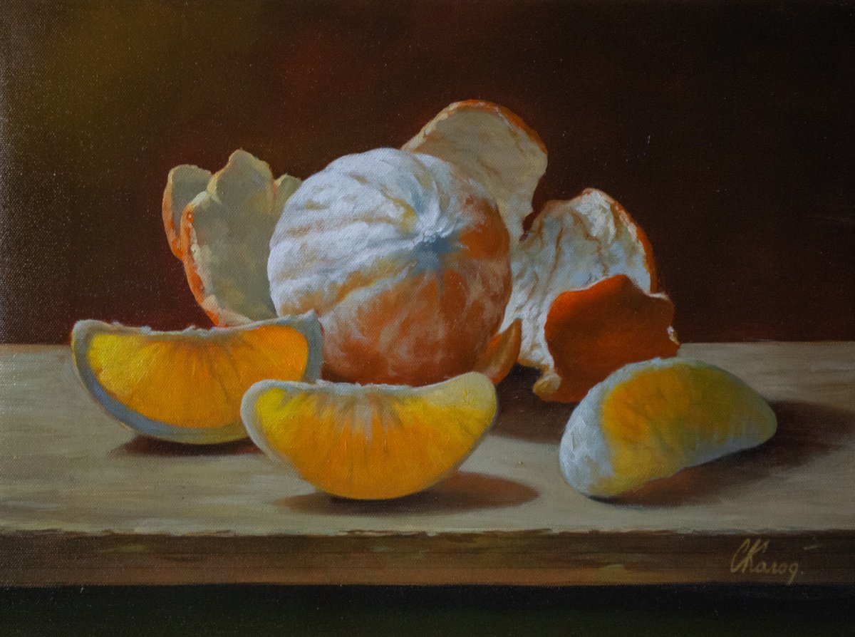 Photorealistic Still Life Oil Painting By Kolodyazhniy Sergey, 16 X 12", Still Life With Orange/5, Original Artwork